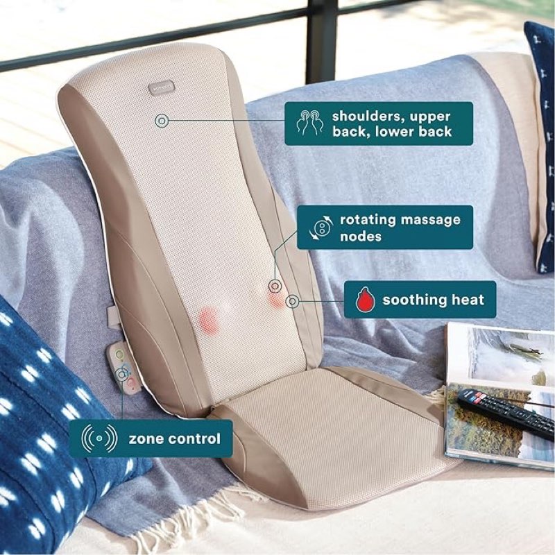 homedics shiatsu back massage cushion with adjustable speeds and comforting heat fits most chairs, brown, 1 count