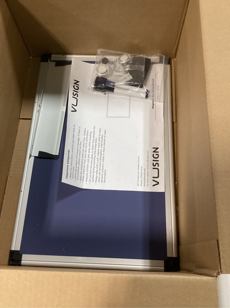 Condition photo showing Good Condition for vusign 18" x 12" small magnetic whiteboard for wall, dry erase board with silver frame, hanging white board for office, home, school, dorm – includes markers, magnets & eraser 18"x12"