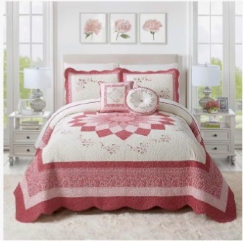 MODERN HEIRLOOM Caroline Embroidered Quilted Bedspread - Lightweight Breathable All Seasons Floral B
