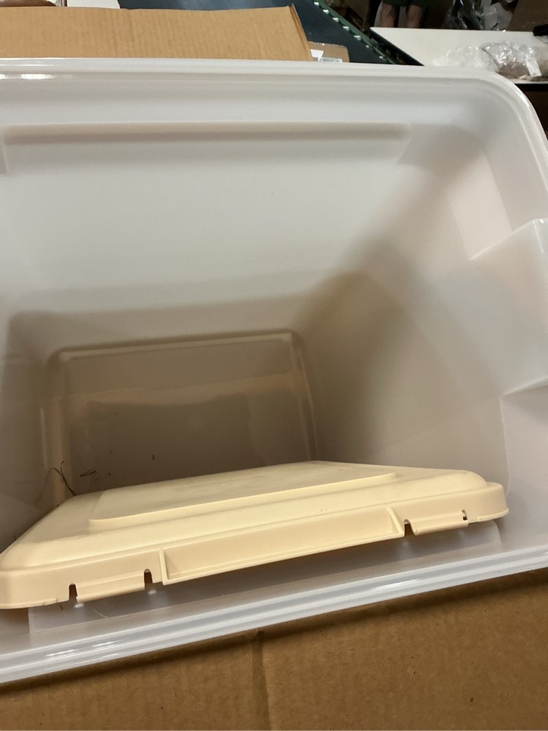 Condition photo showing Good Condition for iris usa dog food storage container 58 lbs, attachable wheels, for dog cat birds and other pets, food storage bin, keep fresh, easy mobility, bpa free - made in the usa, almond/clear 58 lbs almond