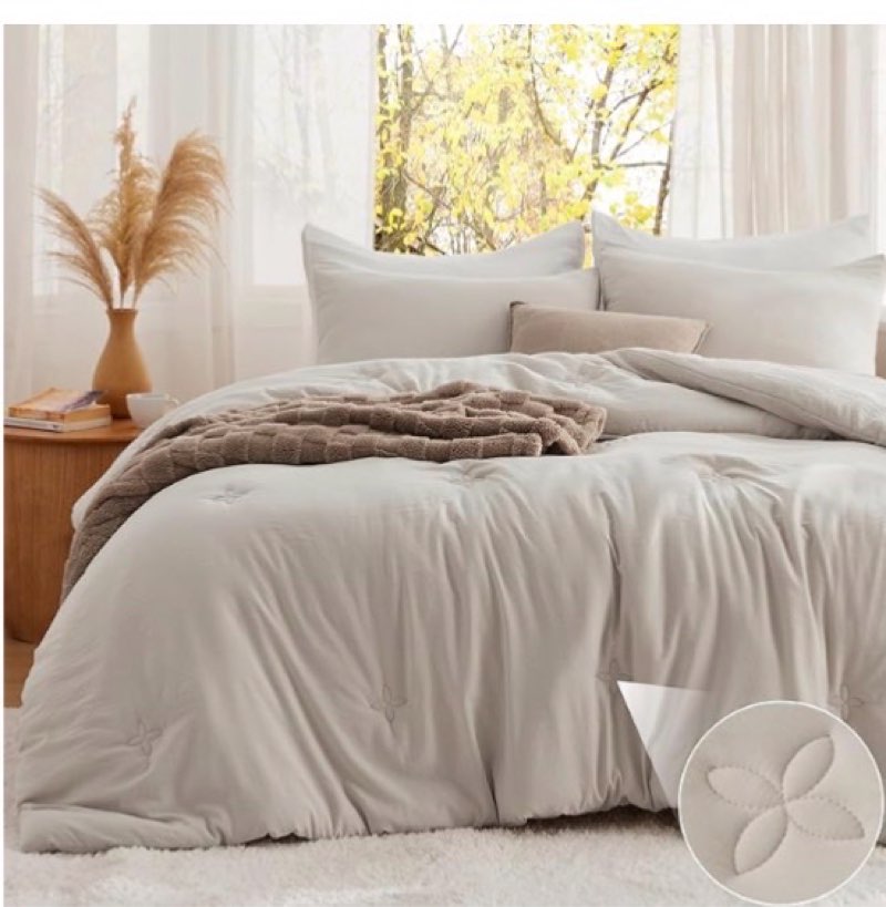 Natural Cotton 3pcs Botanical Comforter Sets King Size-Dusty Pink Comforter with Luxurious White Leaves & Branches, Reversible Lightweight Beige Bedding Sets(King 104"×90") King(104"×90") Botanical-dusty Pink