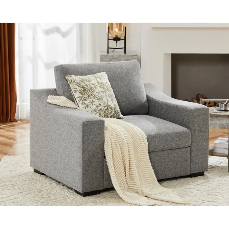 JULY'S SONG 48\\\" W Accent Chair and A Half, Modern Oversized Reading Chair for Bedroom Room, Linen Fabric Living Room Chairs in Extra Wide Seat, Comfy Chair with Washable Covers, (incomplete, box 1/2 )