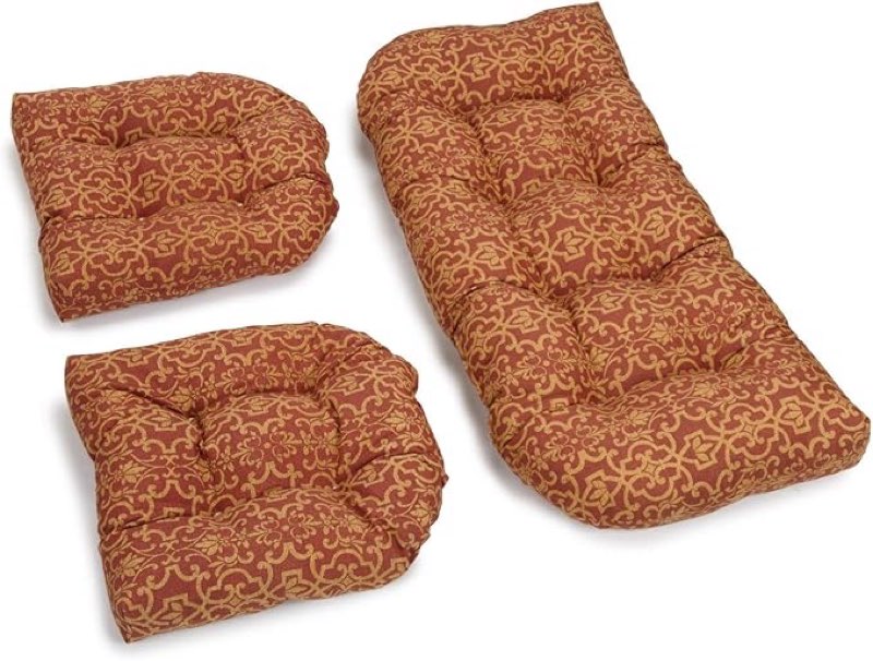 Blazing Needles Outdoor Rounded Back Settee Cushion Set, Passion Ruby 3 Count