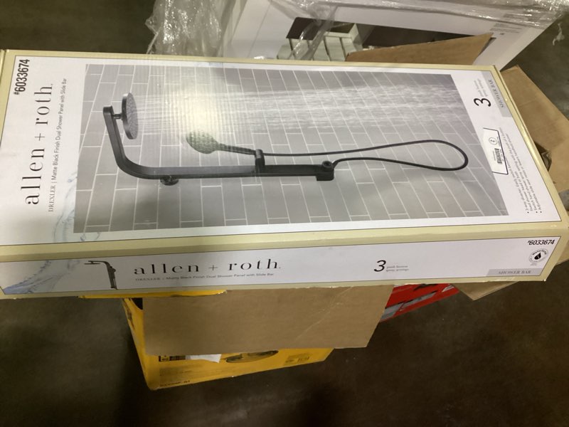 Condition photo showing Good Condition for 100+ bought last week allen + roth drexler black 7.87-in dual head shower panel system with 3-way diverter