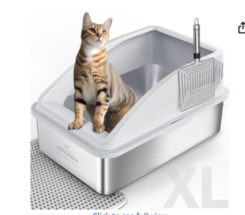 Enclosed Cat Litter Box Stainless Steel with Lid | XL Extra Large Litter Boxs for Big Cats | Metal Litter Box High Sided | Anti-Urine Leakage, Include Cat Mat and All-Metal Litter Scoop X-Large grey