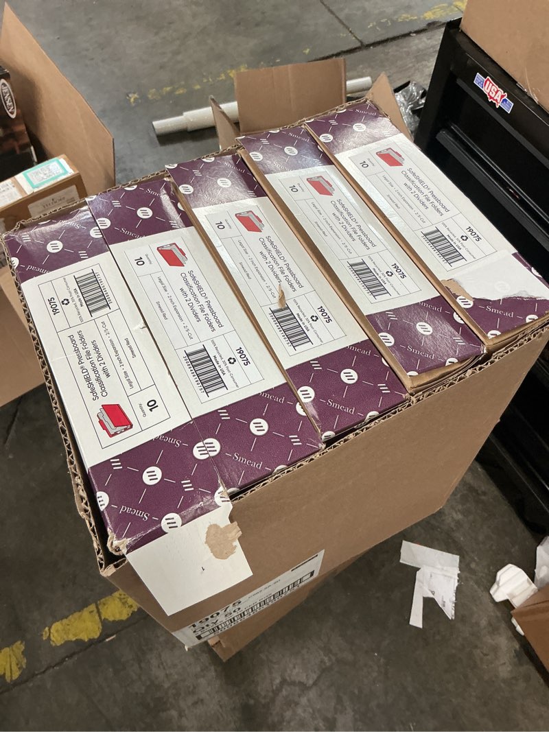 Condition photo showing Good Condition for smead pressboard classification folders with safeshield coated fasteners, 2/5 cut, 2 dividers, legal size, red, 10/box ( smd1907