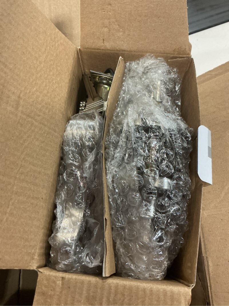 Condition photo showing Good Condition for (3 pack) door levers interior keyed difference entry front/bedroom door handles for left and right opened door with lock and keys set in satin nickel 3 satin nickel keyed difference