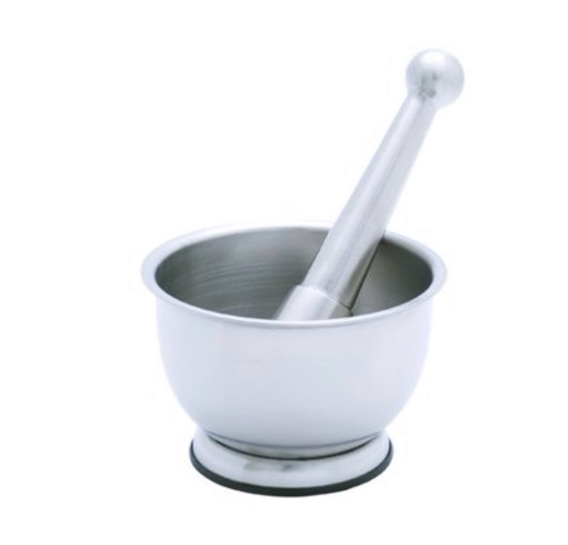 CNX1236Features2 piece mortar and pestle setMaterial: 18 / 10 stainless steelCleaning and care: Dishwasher safeCapacity: 0.5 literProduct Type: Mortar And Pestle SetMaterial: Stainless SteelColor: SilverPower: ManualUsage: Hand-Held DimensionsPestle: 6.6" HeightOverall Height - Top to Bottom: 3"Overall Width - Side to Side: 4.7"Overall Depth - Front to Back: 4.7"