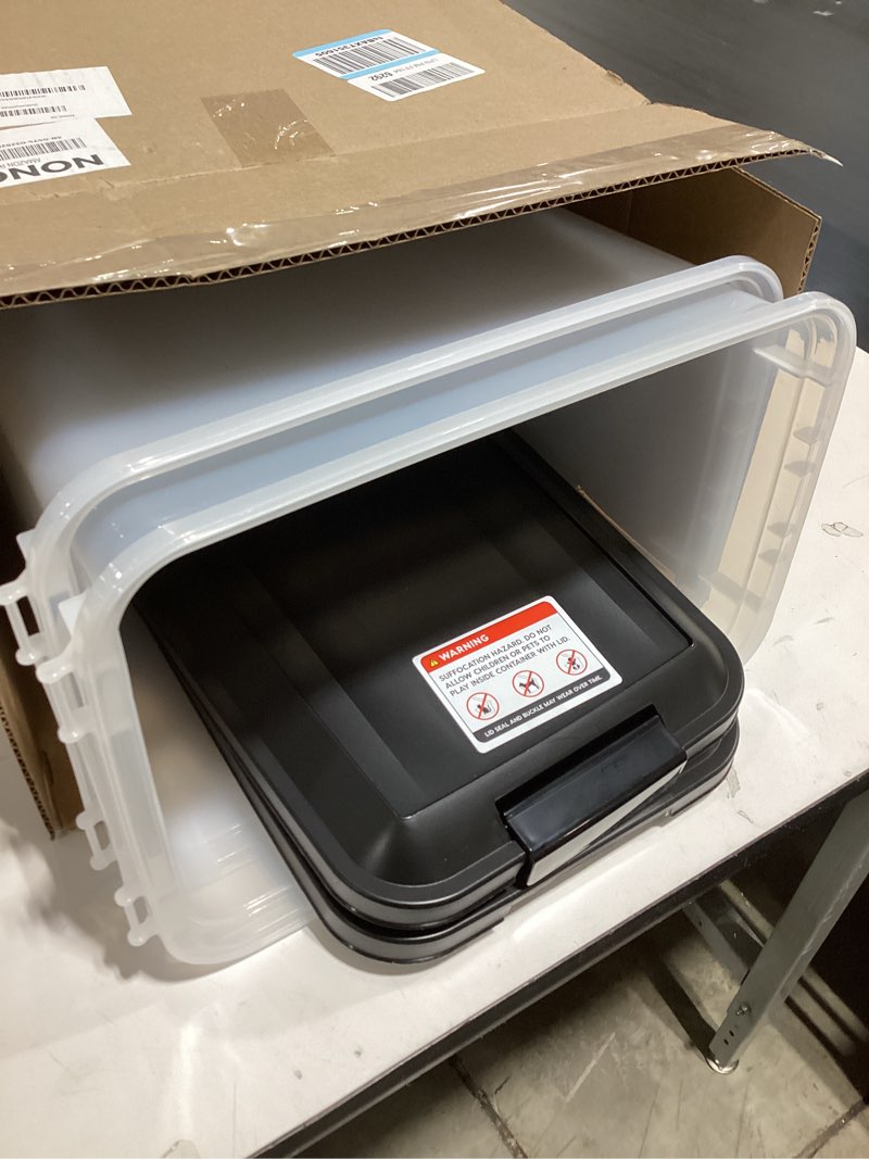 Condition photo showing Good Condition for iris usa dog food storage container, 2 pack, up to 30 lbs each, airtight seal for freshness, wheels for rolling, easy one hand opening, made in usa, bpa free, clear/black 30 lbs - 2 pack black