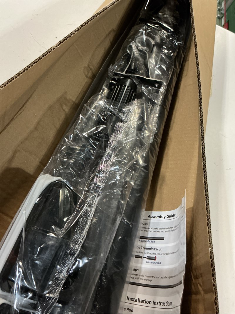 Condition photo showing Good Condition for fadoty tension curtain rods no drilling, extra long tension rod 41-139 inch, heavy duty shower curtain rod for outdoor patio bathroom windows room divider, adjustable, anti-slip, no rust, black black 41-139inch