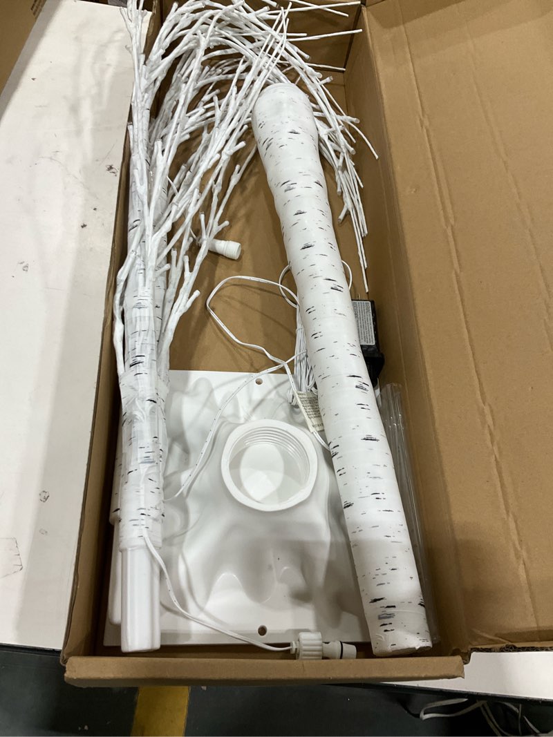 Condition photo showing As Is for Lighted Birch Tree with 144 Warm White Lights(1 Pack), 8 Modes Prelit White Artificial Christmas Trees for Holiday Indoor Outdoor Decor Garden Wedding Party Bedroom Decoration(1 Pack) 1 Tree 6ft