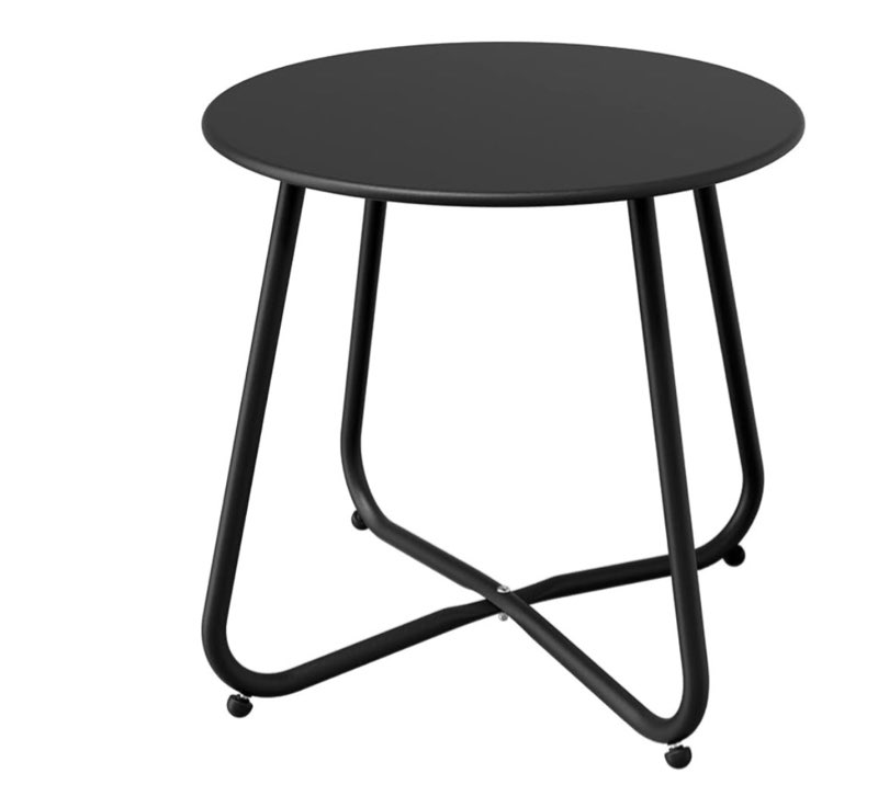 grand patio outdoor side table, 18-inch small round side table with adjustable feet, elegant patio furniture for balcony porch deck poolside, black
