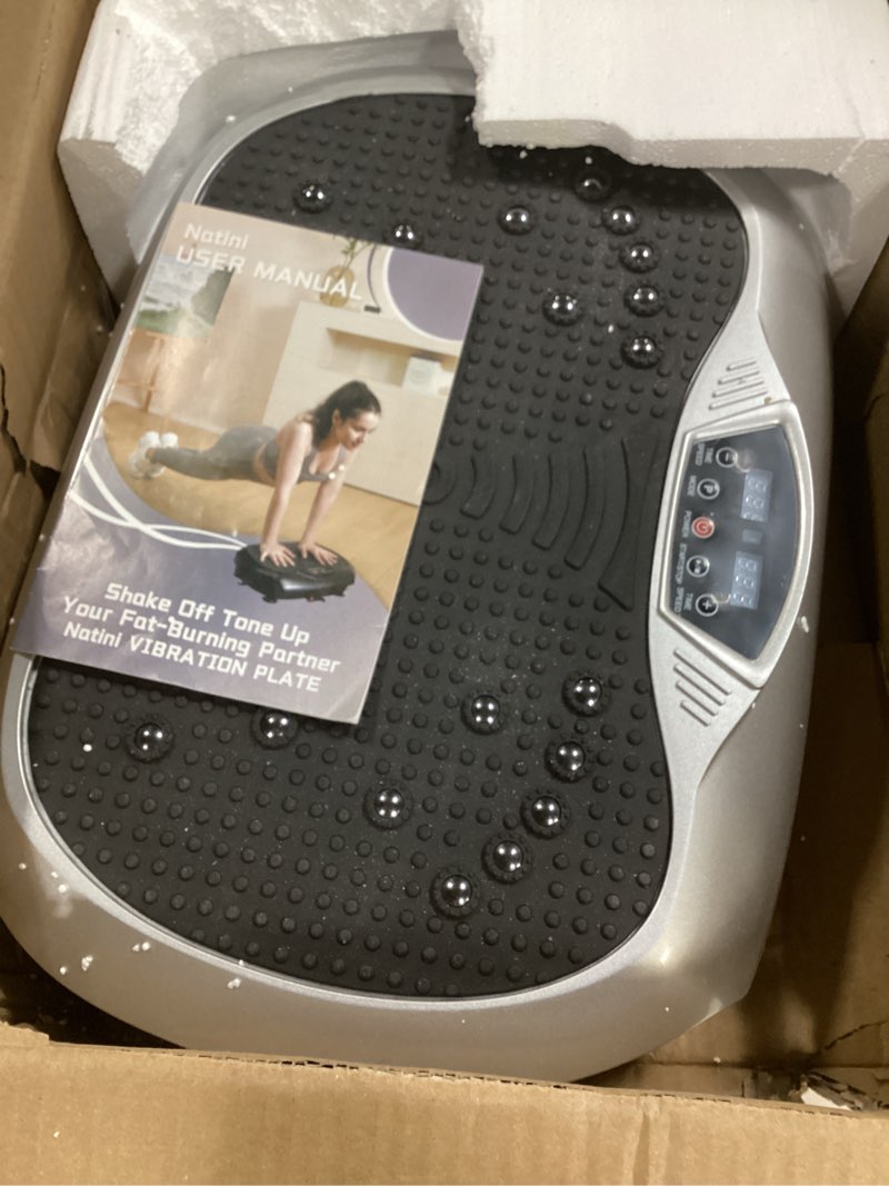 Condition photo showing As Is for Vibration Plate Exercise Machine - Whole Body Workout Vibration Platform Lymphatic Drainage Machine for Weight Loss Home Fitness with Resistance Bands Remote Silver