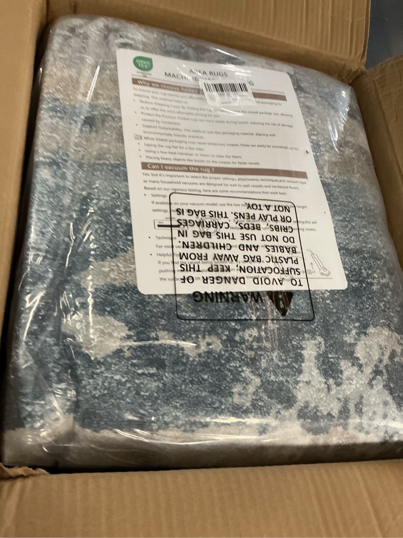 Condition photo showing New/Like New for area rugs 10x14 living room: washable rug modern abstract neutral soft non-slip low-pile indoor large carpet for bedroom dining room playroom home office (blue grey brown, 10'x14') bluegreybrown 10' x 14' (rectangular)