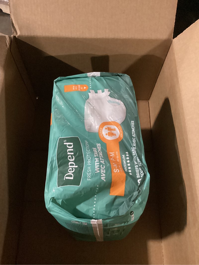 Condition photo showing New/Like New for 20 COUNT. Depend Adult Diapers with Tabs, Incontinence Protection with Tabs, Unisex, Small/Medium (19–34\\\" Waist, Up To 170 lbs), Maximum Absorbency, 20 count