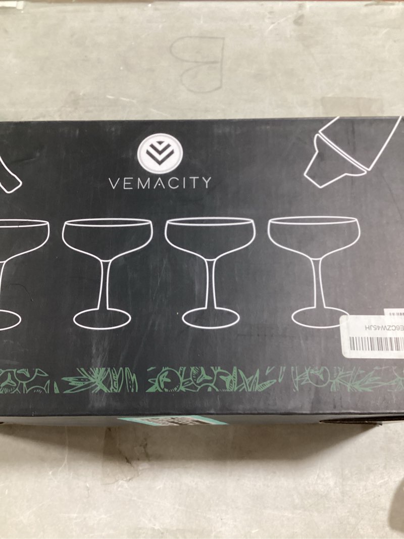 Condition photo showing New/Like New for vemacity - elegant espresso martini glasses set of 4 (10oz) - classic coupe glasses for martinis, champagne, margaritas | handblown crystal cocktail glassware | ideal for martinis and cocktails 4 x martini coupe glasses