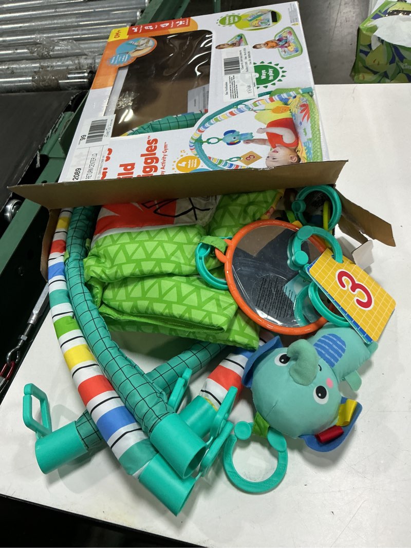Condition photo showing As Is for bright starts wild wiggles baby activity gym & play mat, foldaway toy bar, newborn, unisex (green)
