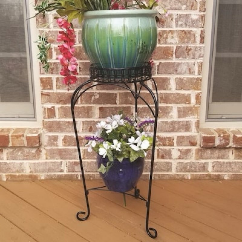 allen + roth 27.3-in h x 13.3-in w black indoor/outdoor round steel plant stand