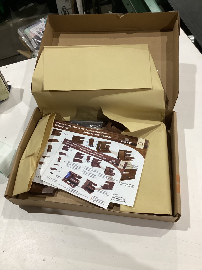 Condition photo showing Good Condition for teslyar wood phone docking station for men - desk or nightstand organizer - birthday gifts for husband, dad - anniversary idea from wife - key holder, stand wallet, watch & essentials (bourbon brown)