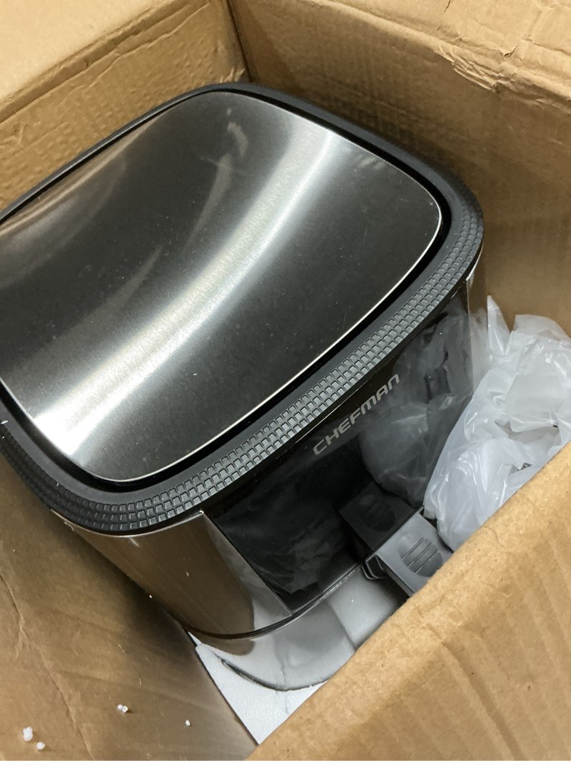 Condition photo showing Good Condition for Chefman TurboFry Touch Air Fryer, Large 5-Quart Family Size, One Touch Digital Control Presets, French Fries, Chicken, Meat, Fish, Nonstick Dishwasher-Safe Parts, Automatic Shutoff, Stainless Steel 5 Quarts Stainless Steel