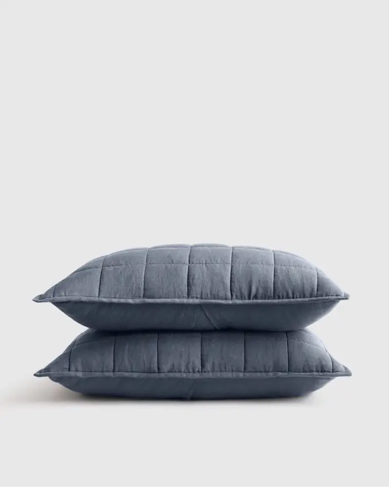 Quince European Linen Box Quilted Sham Set of 2, king , color nightfall 