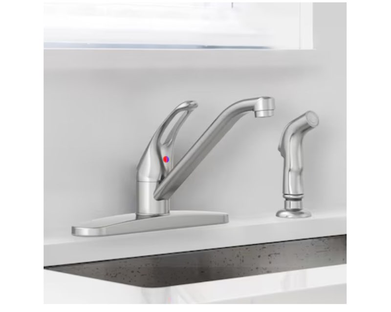 project source wakebridge stainless steel pvd single handle deck-mount kitchen faucet (includes deck plate) (includes side sprayer)