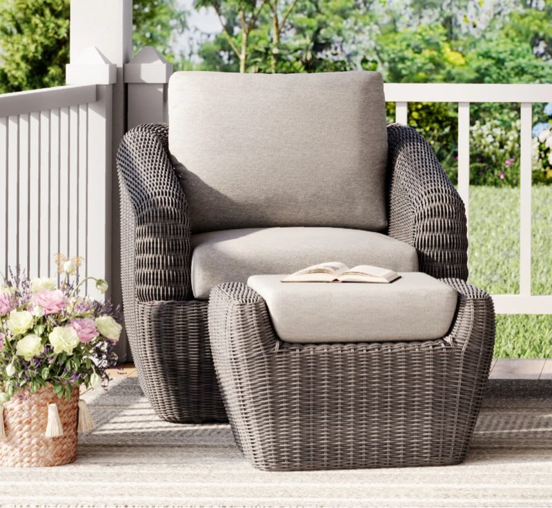 Rattan Patio Chairs with Ottoman