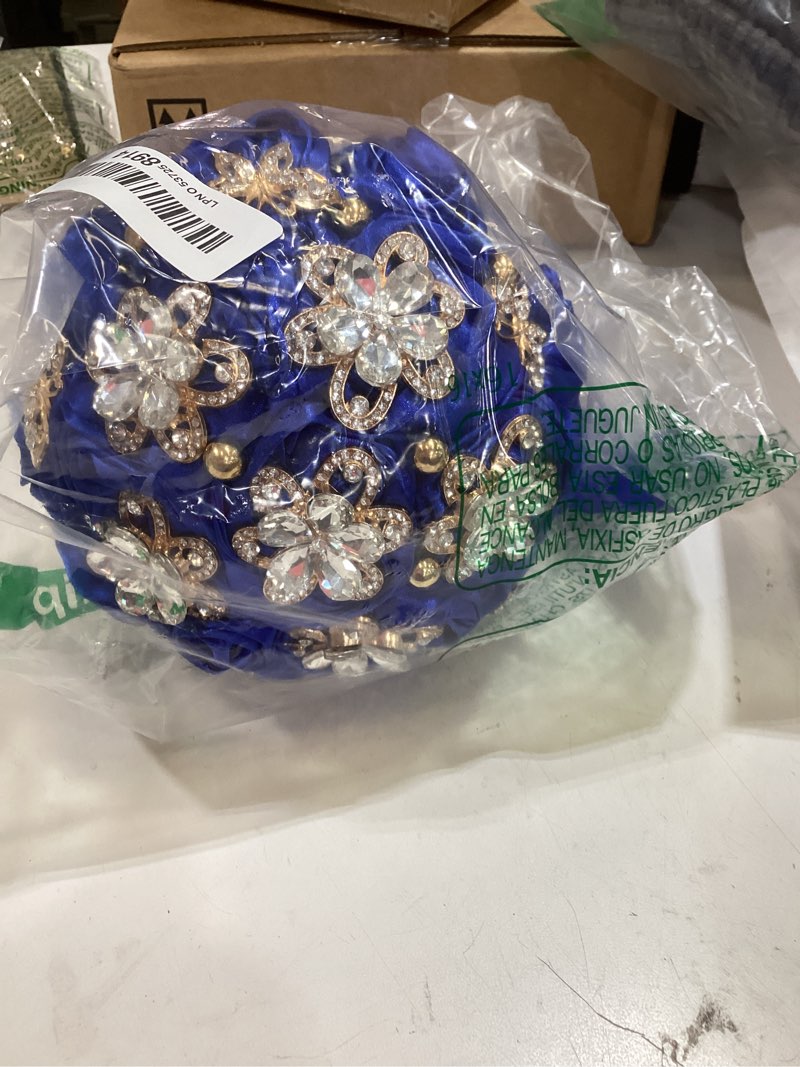 Condition photo showing Good Condition for 5.9" mini bridal bouquet handmade satin rose round wedding bouquet throw toss artificial flower bunch royal blue 809a royal blue 5.9"/15cm