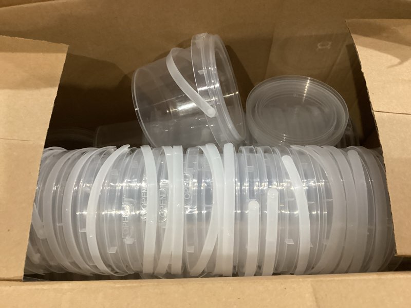 Condition photo showing Good Condition for zoforty 80pcs 10 oz clear buckets with lid, plastic ice cream buckets with lids and handles, drink rum buckets for parties, plastic 300ml food storage container for snacks deli fruits medium