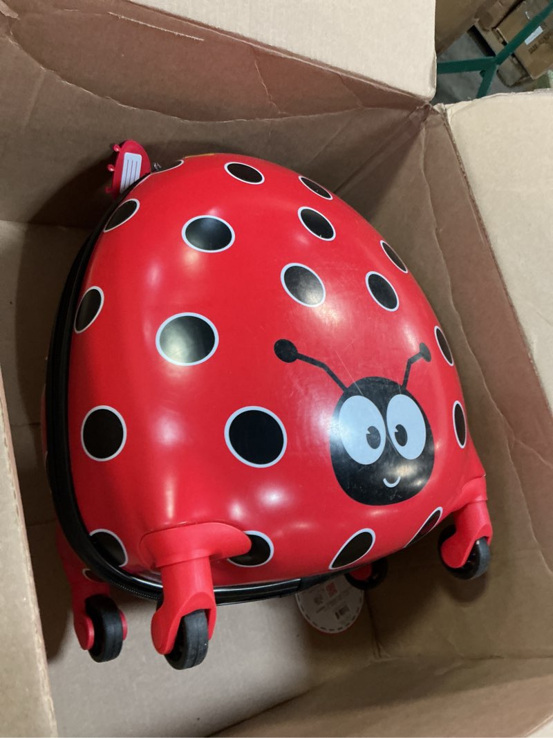 Condition photo showing As Is for Rockland Jr. Kids' My First Hardside Spinner Luggage, Telescoping Handles, Ladybug, Carry-On 19-Inch Carry-On 19-Inch Ladybug