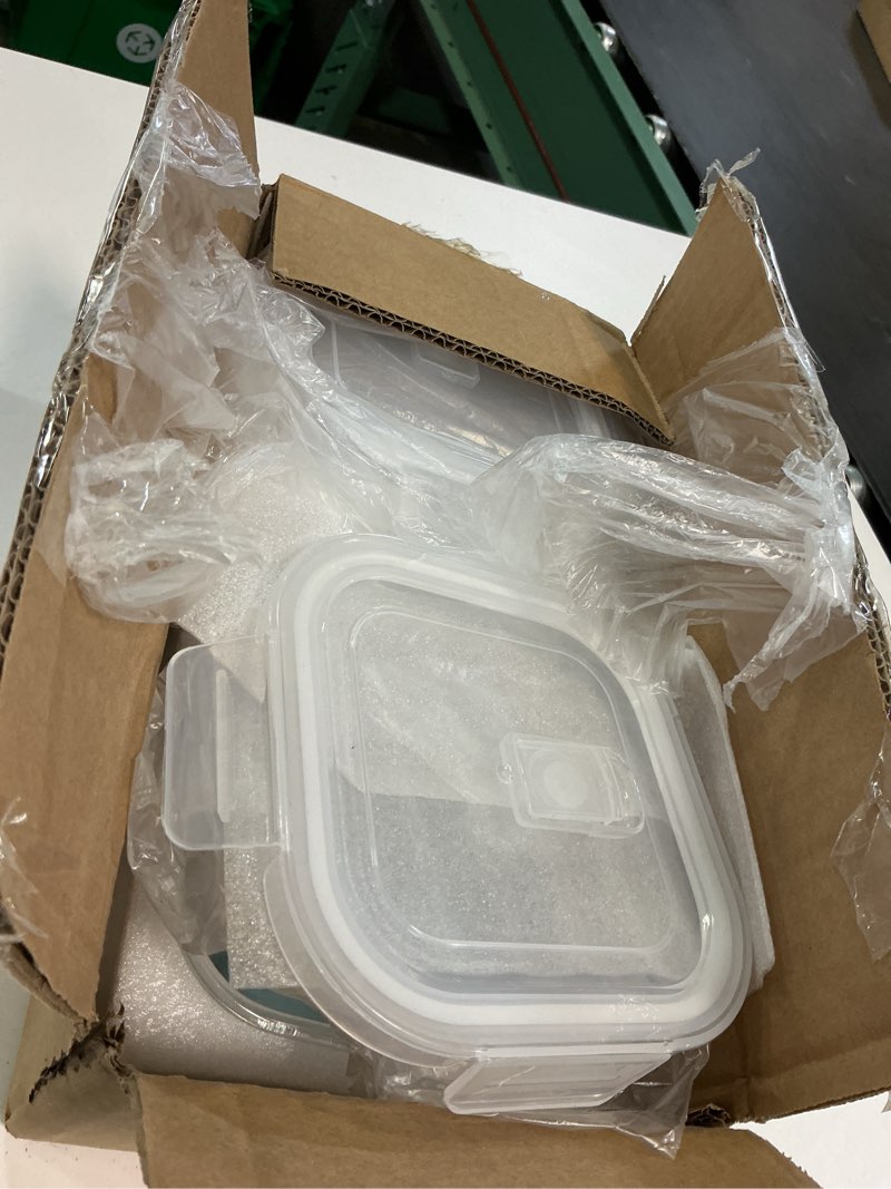 Condition photo showing Good Condition for 2 cup square glass food storage containers, small square storage containers with airtight lids leak-proof, bpa free 16oz glass meal prep bowls, dishwasher, microwave, freezer safe (white)