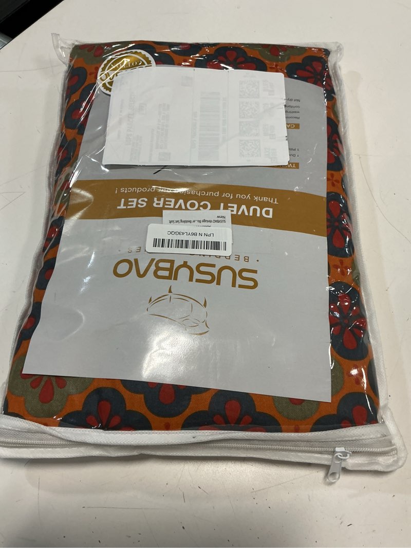 Condition photo showing New/Like New for susybao exotic floral duvet cover queen 100% cotton 3 pcs set 1 bohemian abstract morocco patterned duvet cover with zipper ties 2 pillowcases vintage red orange boho bedding set soft queen vintage floral