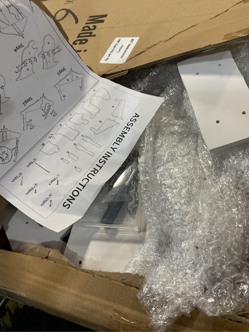 Condition photo showing As Is for 4 Pcs Large Africa Christmas Nativity Scene Outdoor 45'' Black Escena De La Natividad Spanish Jesus Joseph Mary Sheep Yard Decor Weatherproof PVC Christian Outside Decor Sets for Yard Lawn