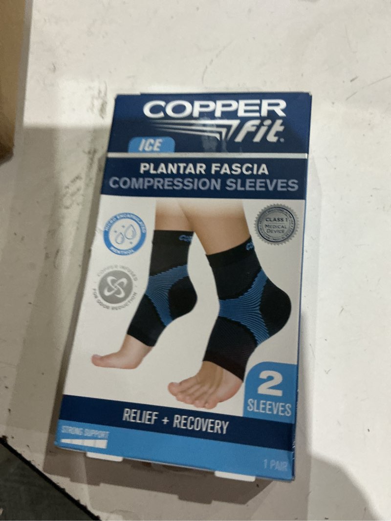 Condition photo showing As Is for copper fit ice plantar fascia foot compression sleeve | menthol infused|1 pair |unisex | l/xl