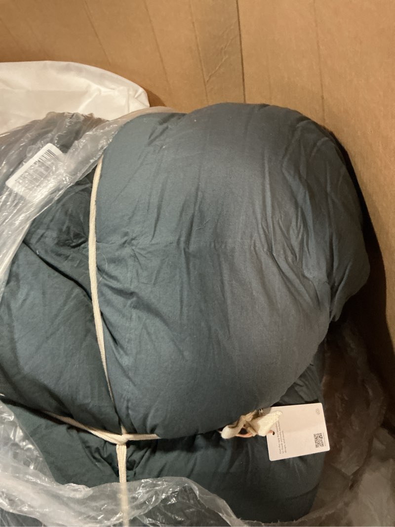Condition photo showing As Is for cotton pintuck comforter, king/cal king, nightfall