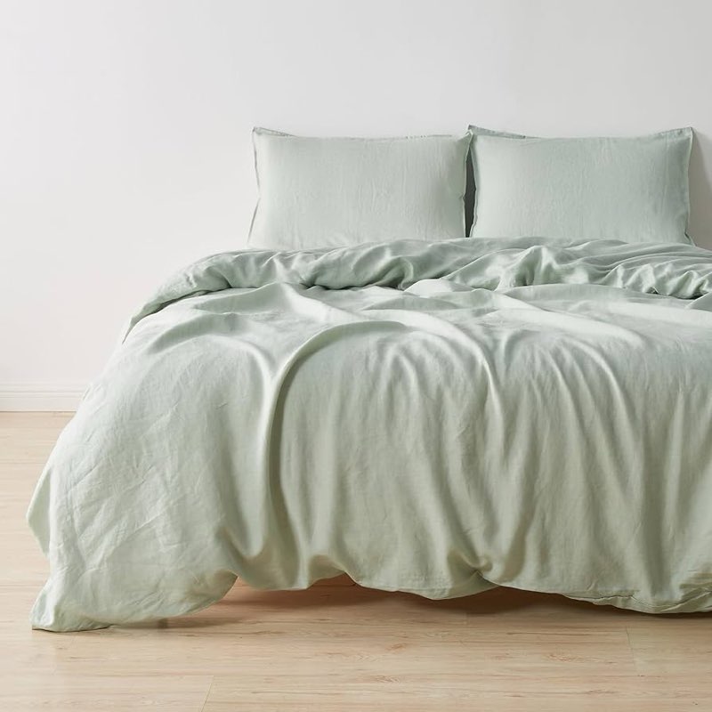 european linen duvet cover set, full/queen, eucalyptus 