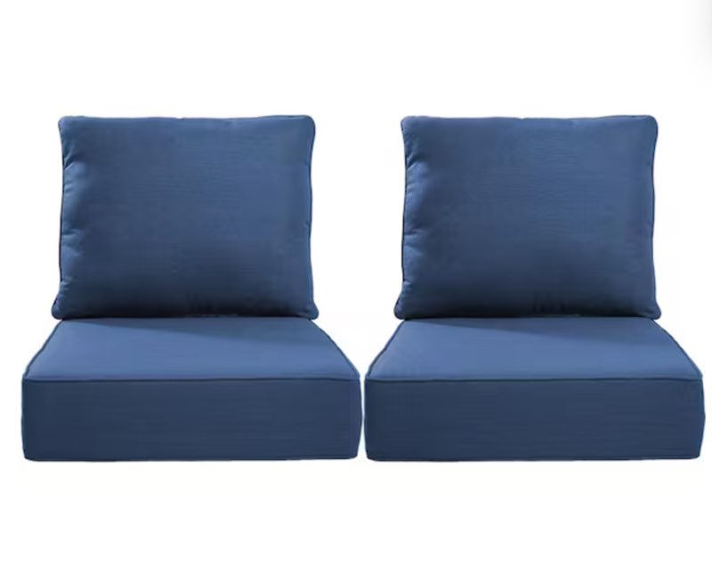  24 in. x 24 in. x 6 in. 4-piece deep seating water & fade resistant outdoor lounge chair replacement cushion set in blue