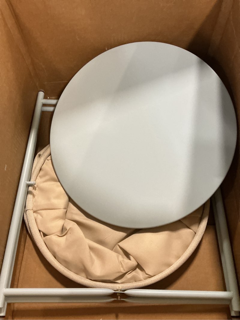 Condition photo showing Good Condition for danpinera Round Side Table with Fabric Storage Basket, Metal Side Table Small Bedside Nightstand with Removable Tray Top for Living Room, Bedroom, Nursery, Laundry, Blue-Gray Blue Gray 1