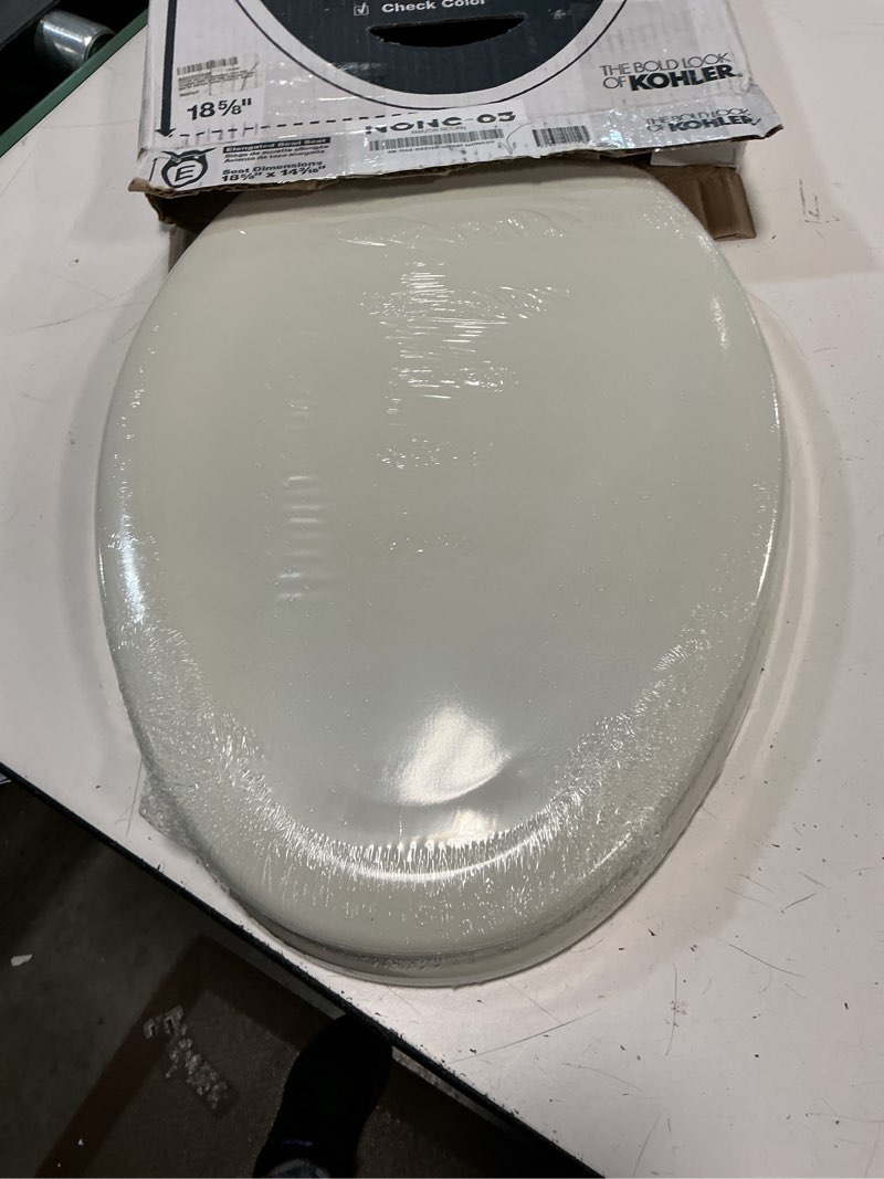 Condition photo showing New/Like New for kohler 4647-96 stonewood toilet seat elongated,wood toilet seat, elongated toilet seat for standard toilets, toilet lid, biscuit biscuit elongated