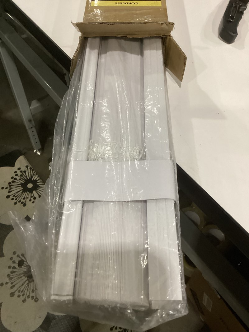 Condition photo showing New/Like New for 100% privacy l-shaped blades mini blinds for indoor windows 1" vinyl cordless window blinds for home, 29" w × 48" h - white white 29" w × 48" h