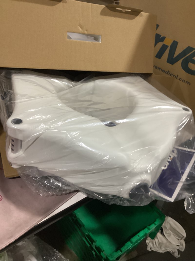 Condition photo showing New/Like New for drive medical preservetech secure lock raised toilet seat with handles, 5 inch, white
