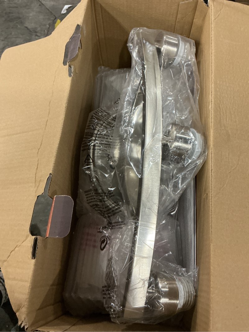 Condition photo showing As Is for allen + roth 3-light merington brushed nickel standard bathroom vanity light(incomplete)