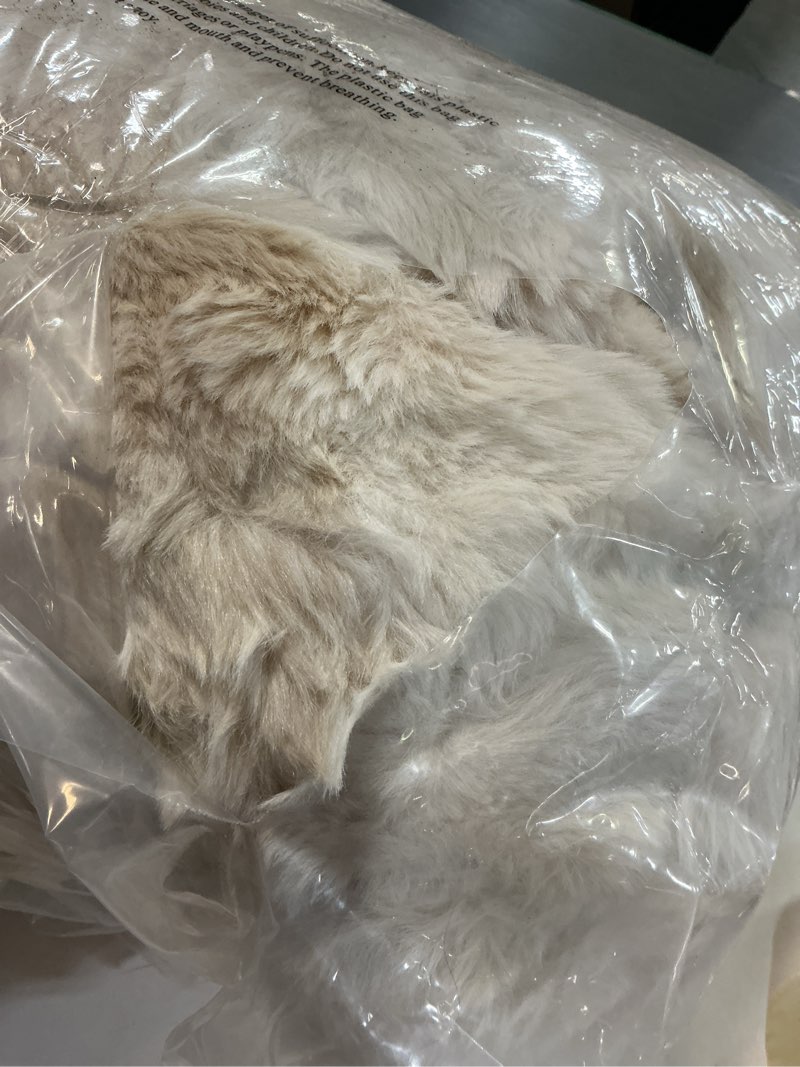 Condition photo showing As Is for Wonderful 3 Pieces Fluffy Faux Rabbit Fur Bubble Comforter Set Queen Size, Tie-Dyeing Beige Plush Fuzzy Bedding Set, Warm Soft Bubble Comforter Bedding Set for Winter Tie Dye-beige Queen