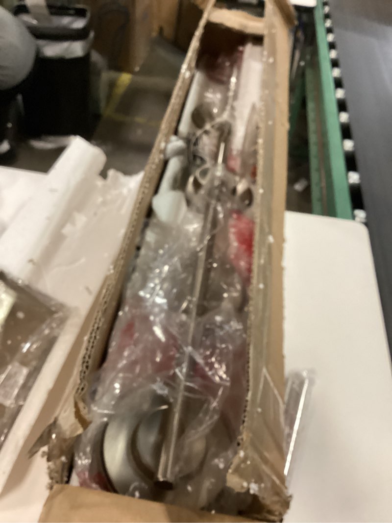 Condition photo showing Good Condition for Kitchen Island Light, 5-Light Dining Room Lighting Fixtures Hanging, Farmhouse Linear Pendant Light for Kitchen Island Table Living Room with Adjustable Rods, Brushed Nickel