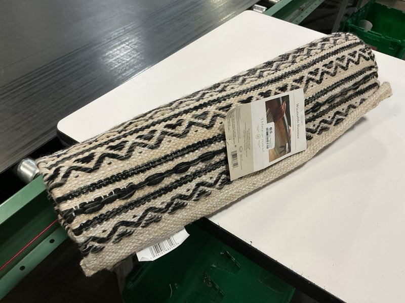 Condition photo showing As Is for 2'x7' washable norwalk stripe runner rug black/white - threshold™