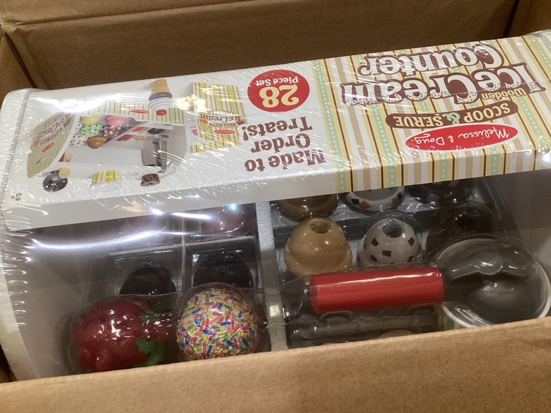 Condition photo showing Good Condition for melissa & doug wooden scoop & serve ice cream counter, pretend play store, 28 toy food & play kitchen accessories, preschool toys for girls & boys 3+ main