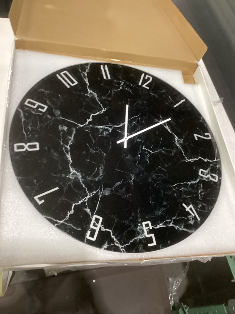 Condition photo showing As Is for missing seconds hand oversized decorative clocks battery operated 24 inch marble black wall clock for office round non ticking wall clock silent 24 inch black2