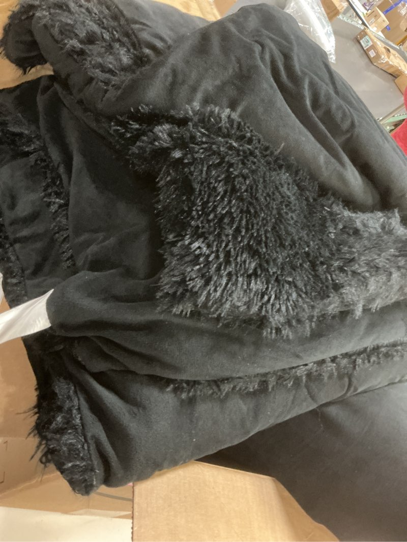 Condition photo showing As Is for chovy Faux Fur Plush Black Comforter Sets King - Ultra Soft Shaggy Flannel Velvet Fluffy Fuzzy 3PC Bedding Set ?Comforter x 1 Pillowcases x 2? Black King