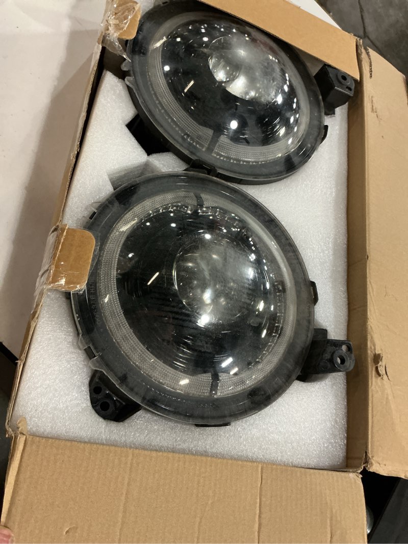 Condition photo showing As Is for tykick 9 inch led headlights round for jeep wrangler jl 2018 2019 2020 2021 2022 2023 2024 2025 headlights assembly with white round halo daytime running lights,with angle adjustment screw, 2 packs for jeep jl 2018-2023