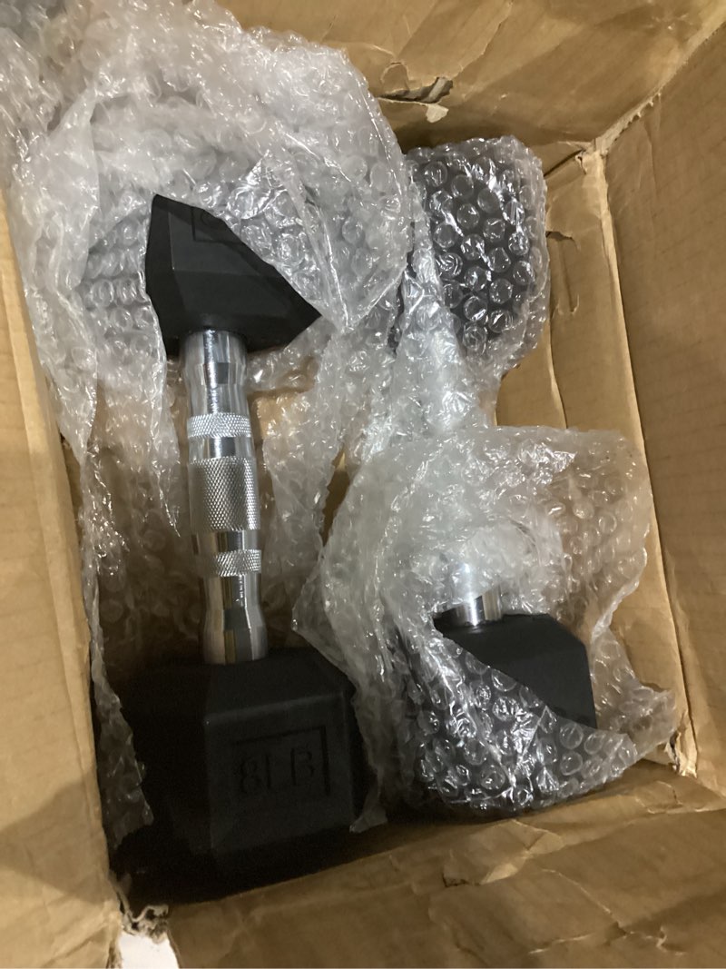 Condition photo showing Good Condition for Hex Dumbbells Rubber Coated Cast Iron Hex Black Dumbbell Free Weights for Exercises 8 Pounds / Pair